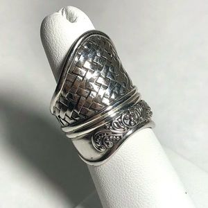 Sterling Silver Ring Basket Weave Cuff Style 925